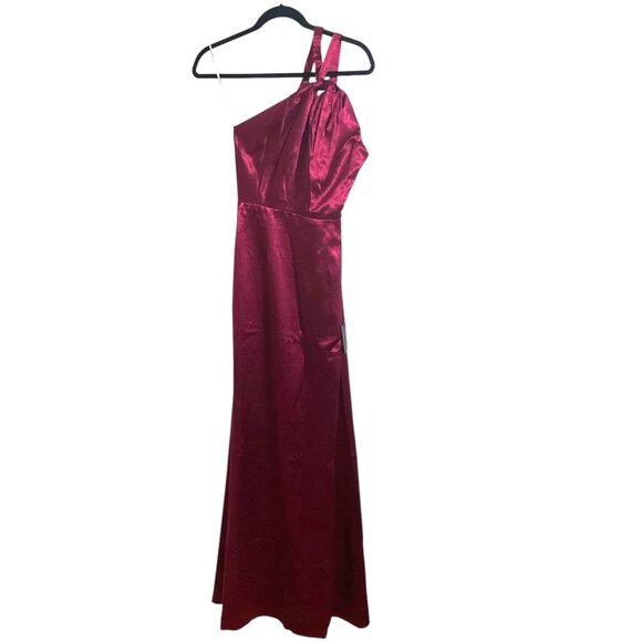 LULUS Devotion to Love Wine Satin One-Shoulder Maxi Dress NWT size XS - Picture 2 of 14